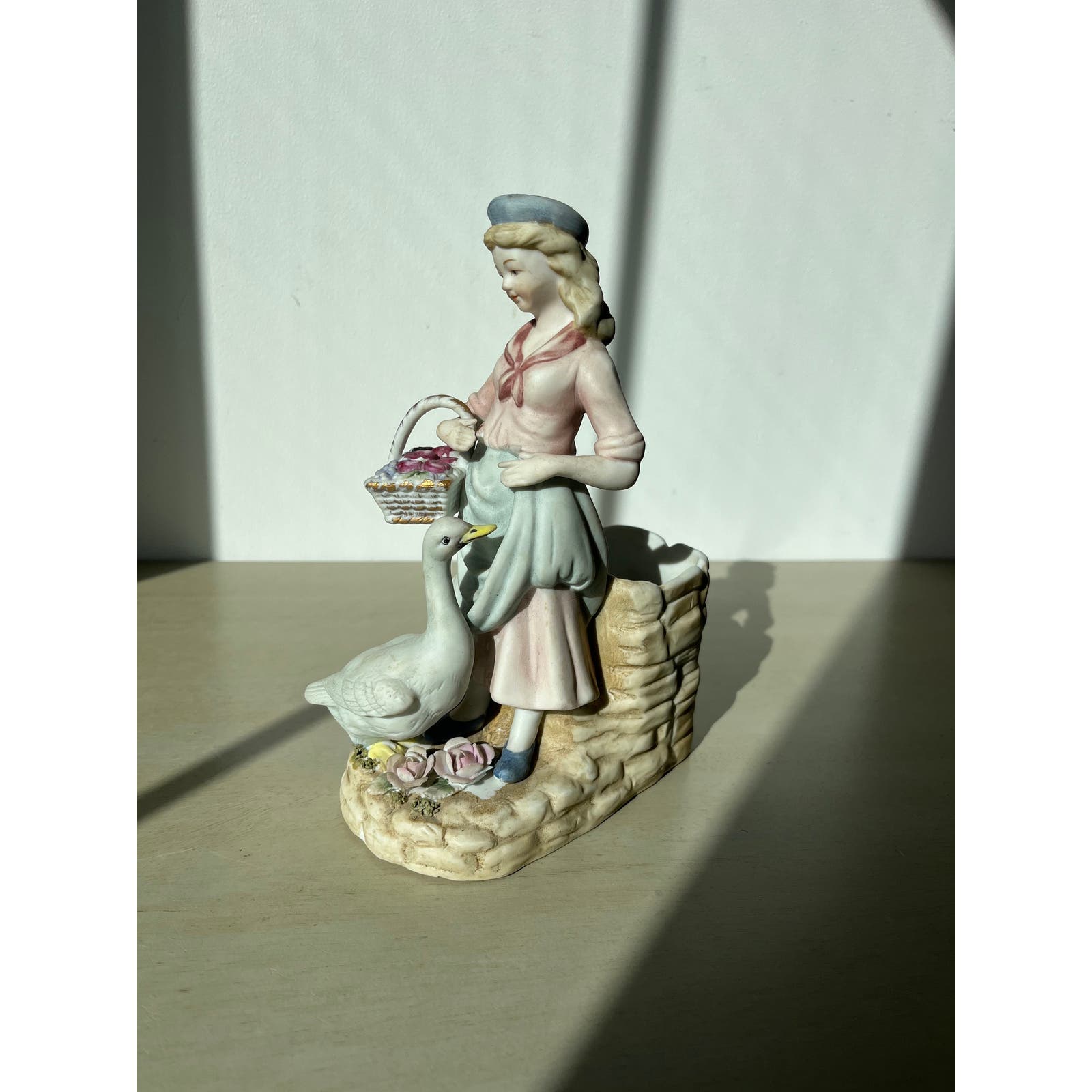 Vintage Andrea by Sadek Bisque Girl & Goose figurine