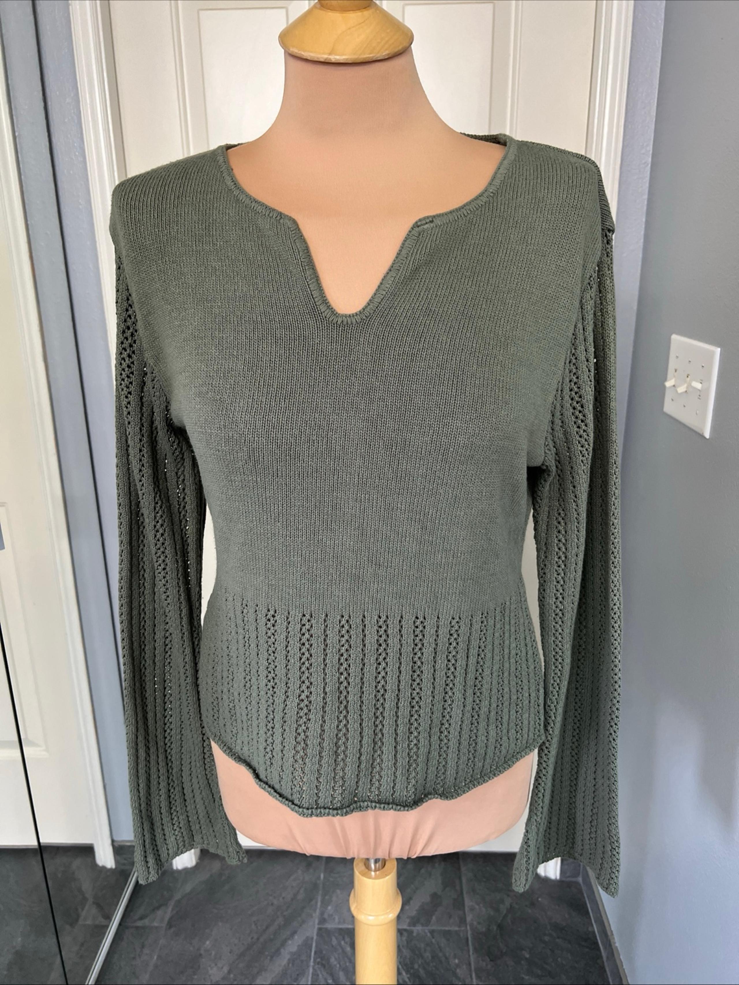 Tangents Olive Green Pullover Boho Sweater