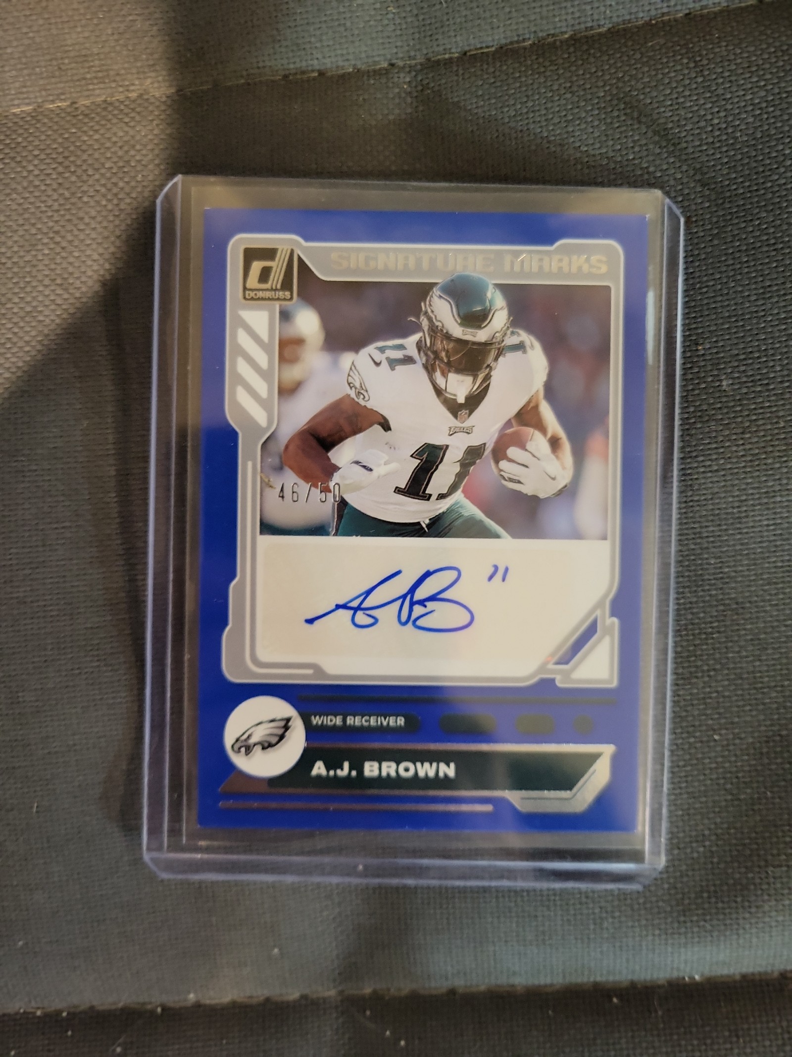 A.J. brown signature marks blue 46/50 donruss
