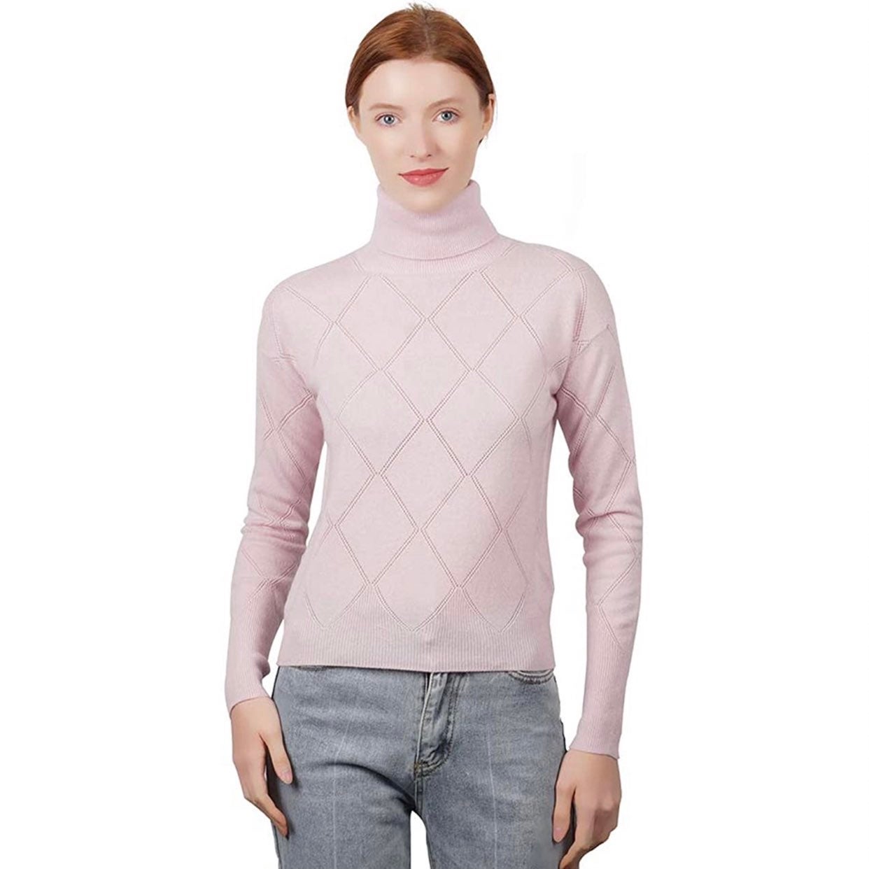 Pure Cashmere Turtleneck Pointelle Sz L