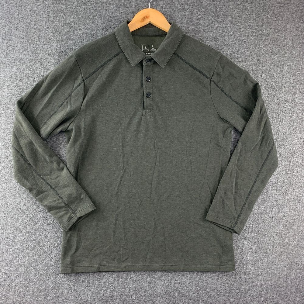 Triple Aught Design Atlas Polo Men Large LS Long Sleeve Green Outdoor Modern
