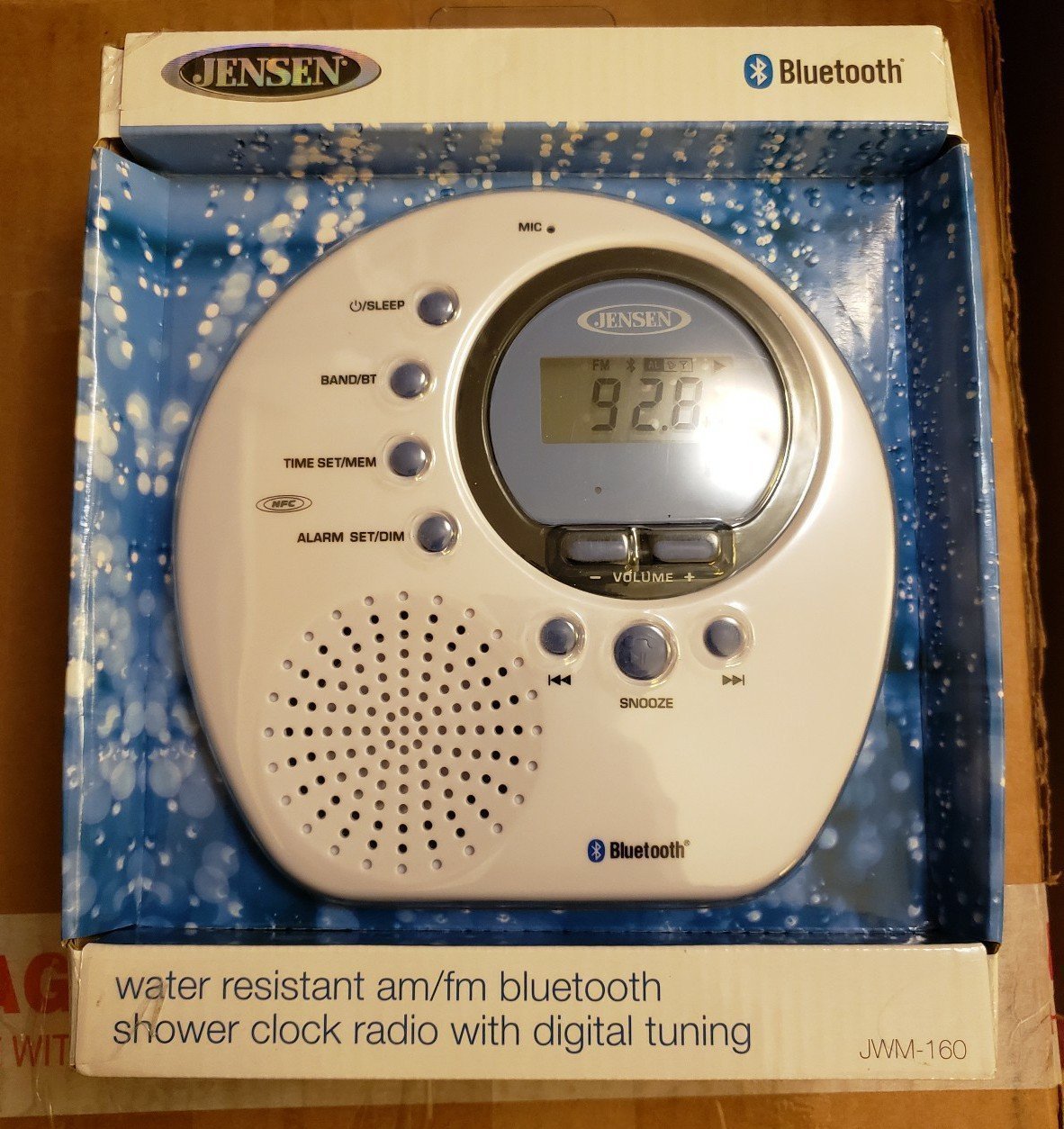 Jensen Bluetooth Water Resistant Shower Clock Radio Model# JWM-160