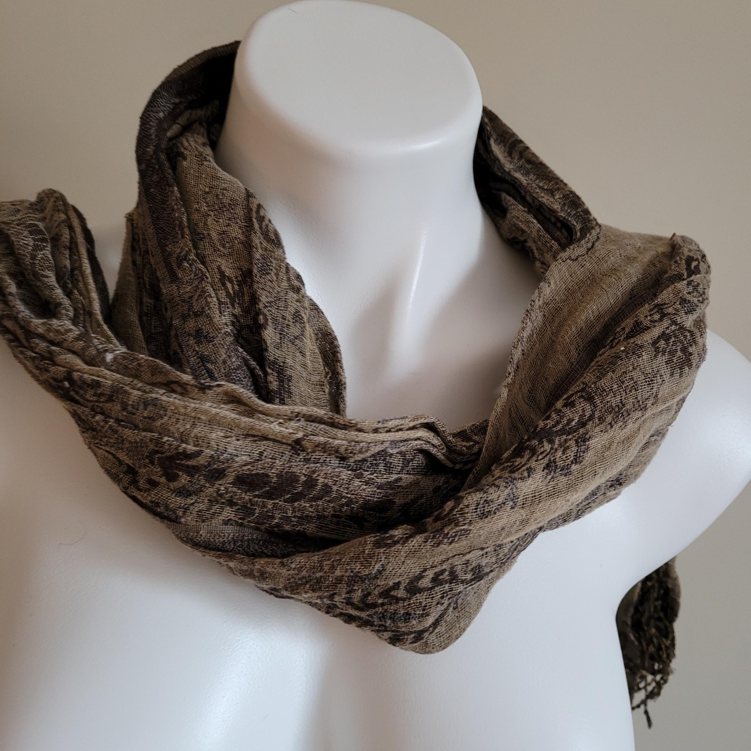 Collection Eighteen Scarf Taupe Color Fringed 82x25 Thin