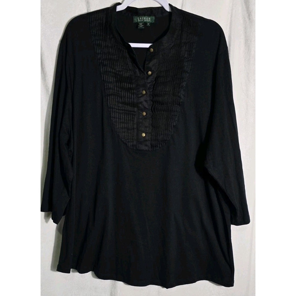Lauren Ralph Lauren 1/2 Buttoned Shirt 100% Cotton Black Women Sz 3X Long sleeve