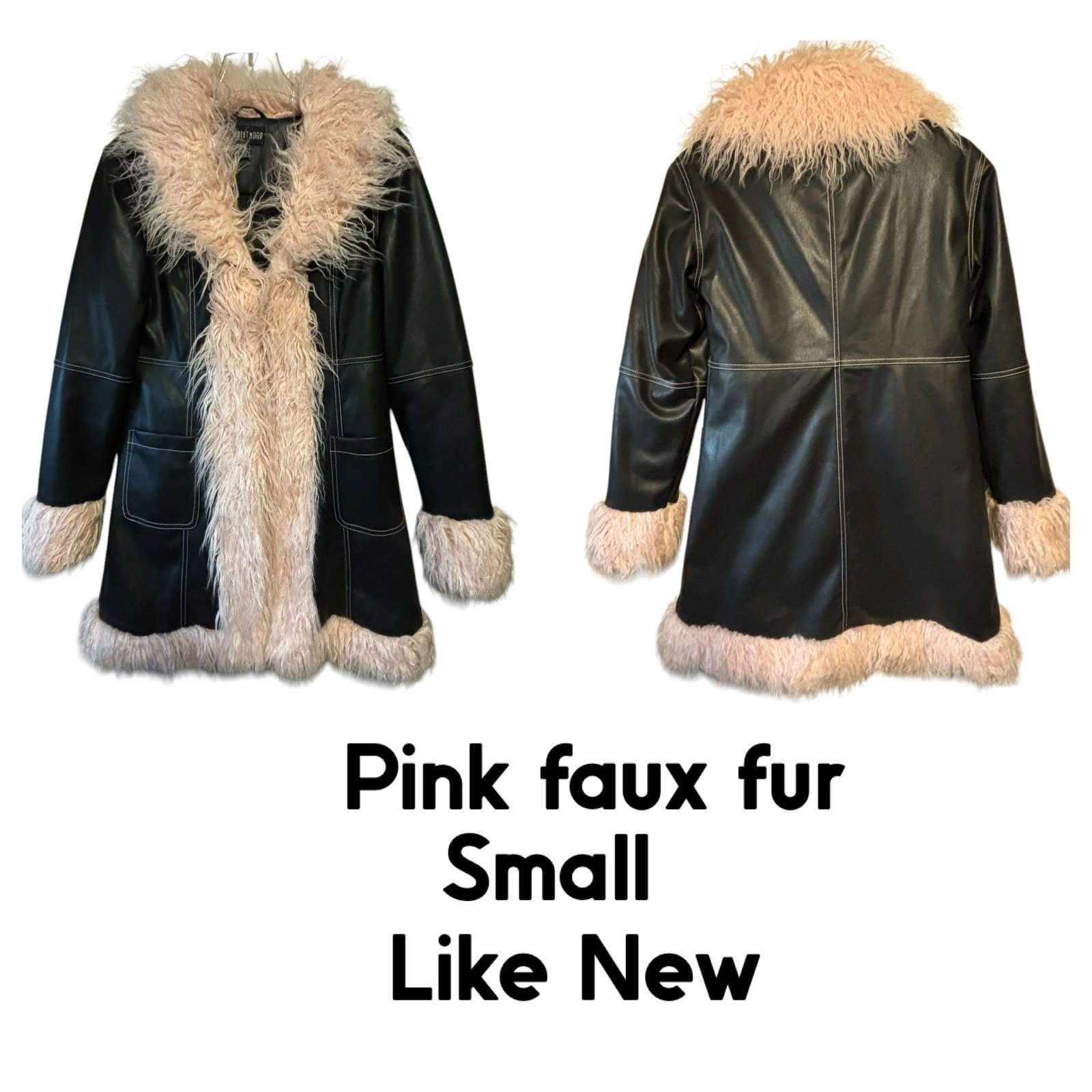 CURRENT MOOD Coat for the Misfits & the Miss Legits Black Vegan leather Pink fur