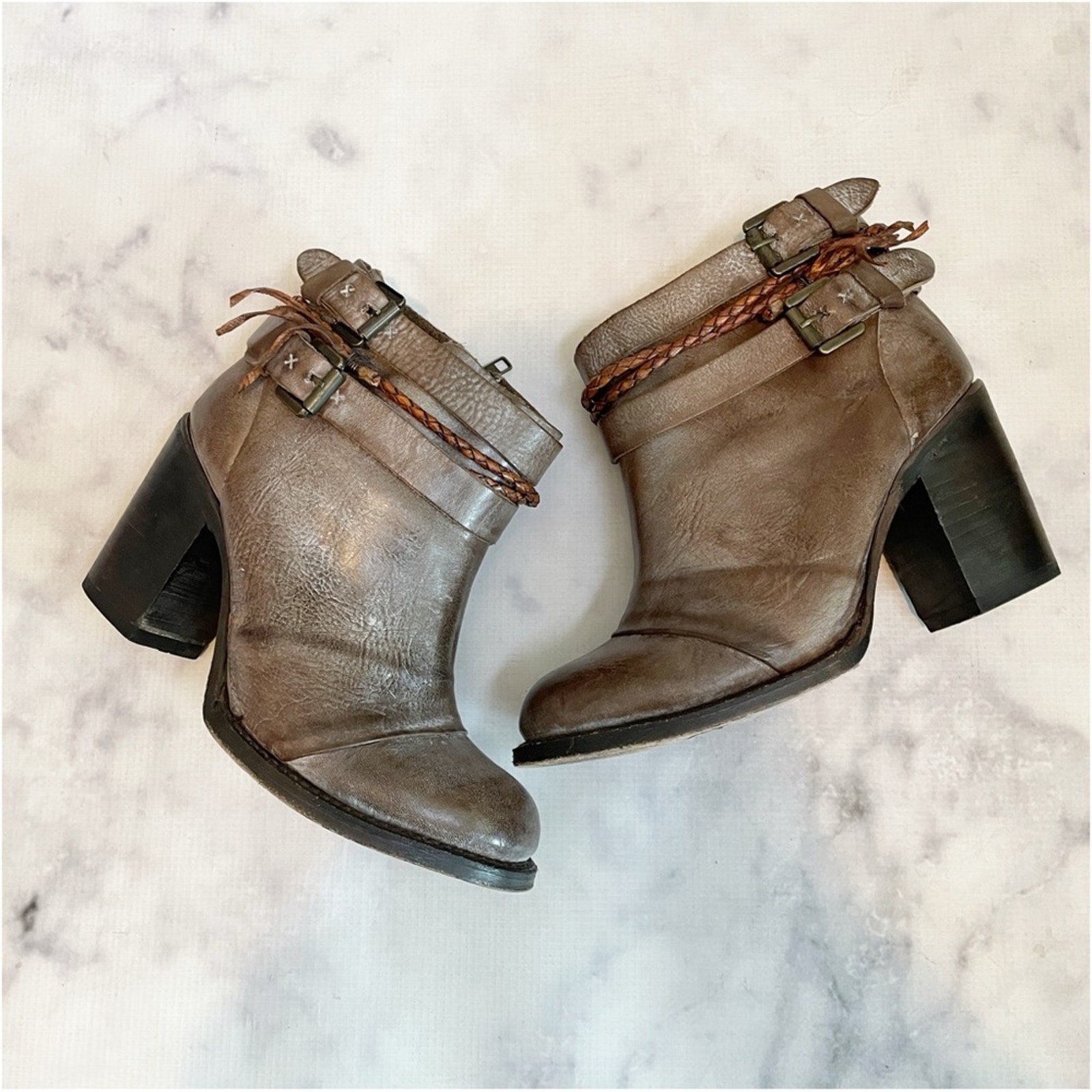 Freebird by Steven Lion Braided Leather + Buckle Trim Ankle Boots