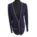 Adrienne Vittadini Womens Long Sleeve Knit Gold Tone Chain Navy Cardigan Large