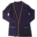 Adrienne Vittadini Womens Long Sleeve Knit Gold Tone Chain Navy Cardigan Large