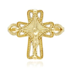 10K Yellow Gold Ornamental Jesus Crucifix Cross Ring