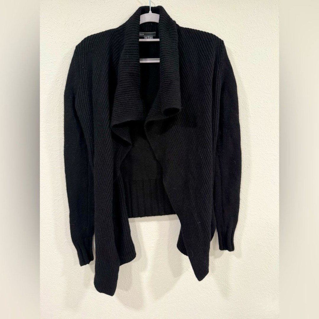 Vince Black Ribbed Wool Open Cardigan, Size XS