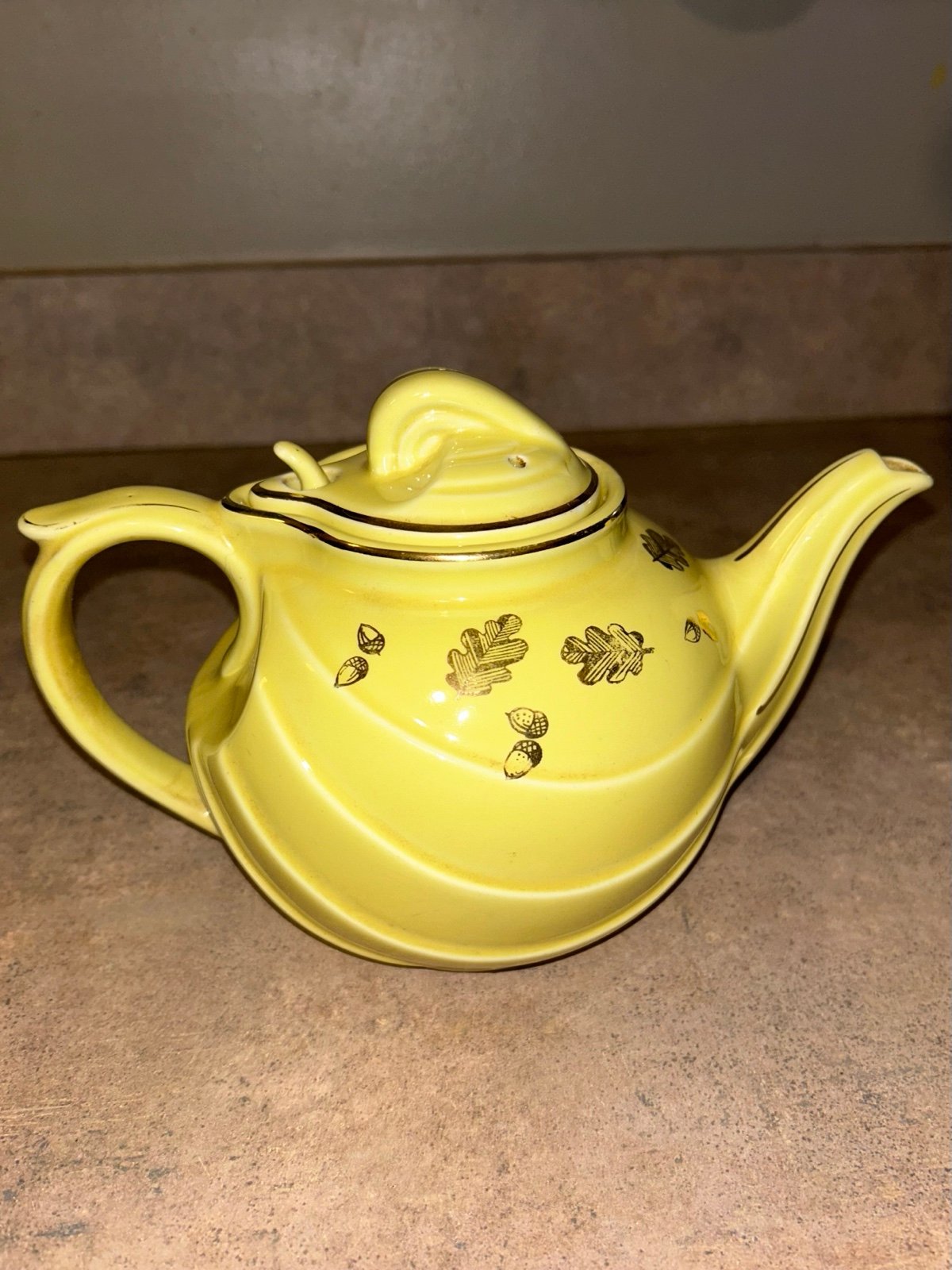 HALL China 0799 Parade Teapot with Lid Canary Yellow Gold Trim Vintage 1940s