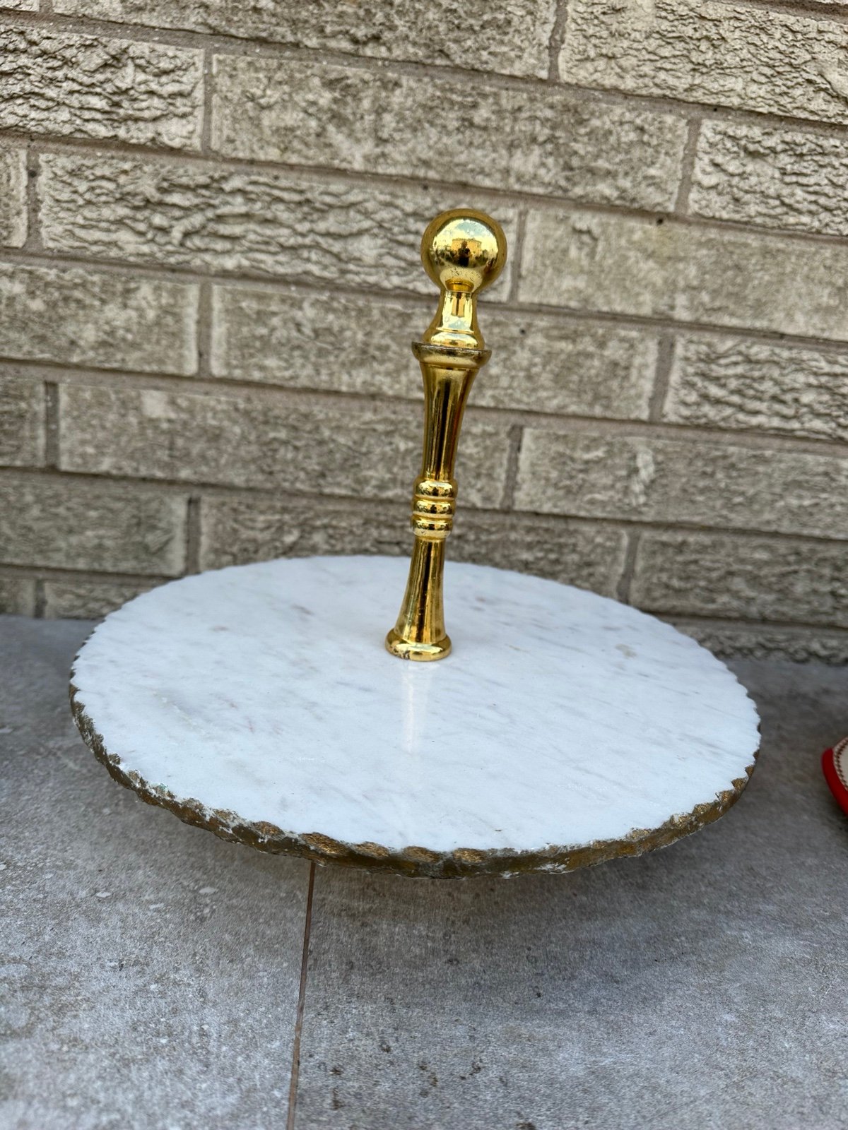Unique Handicrafts White Marble Gold FOIL Edges ONE Tier Cup Cake Stand with Gol