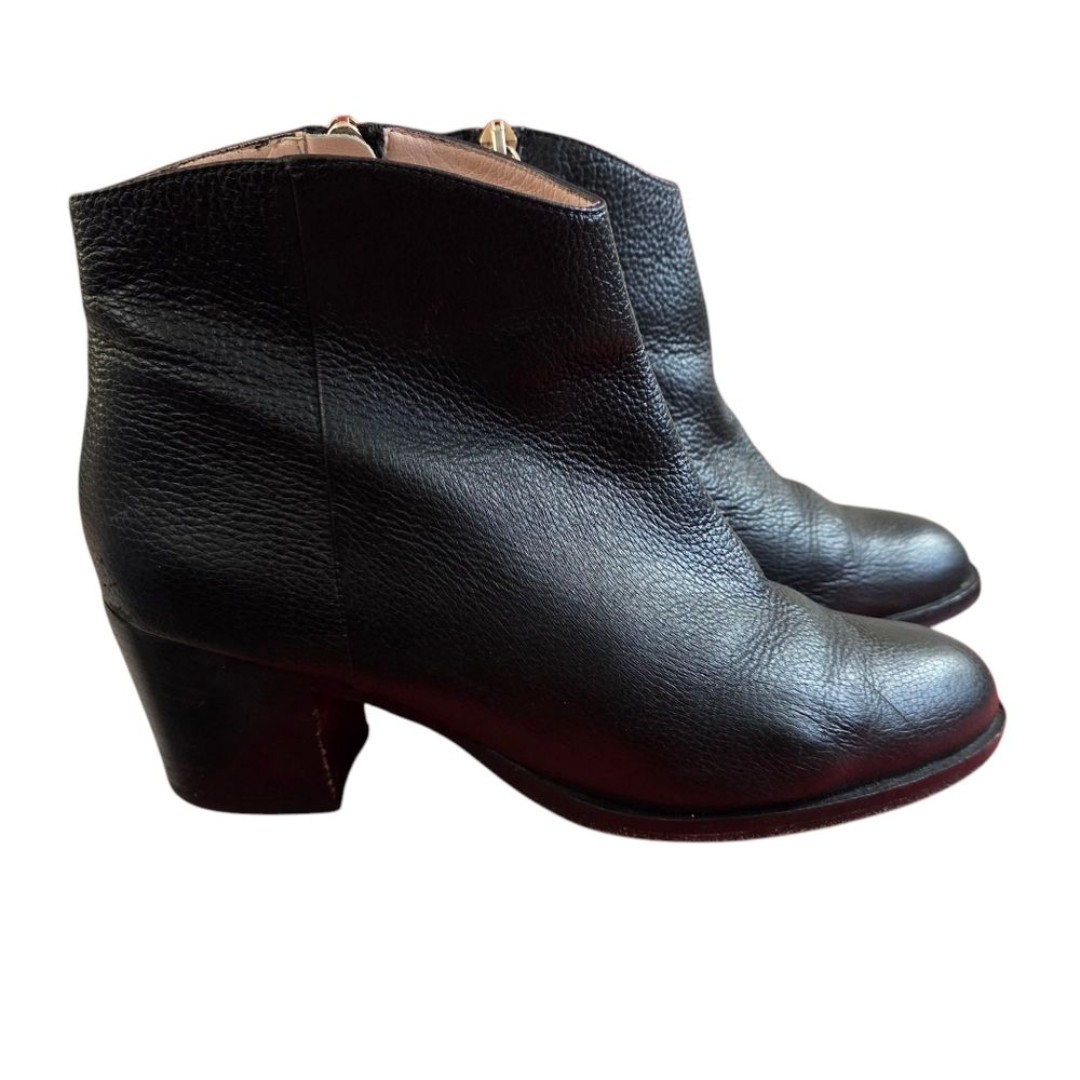 Furla Made In Italy Black Leather Ankle Boots Booties Size 37.5
