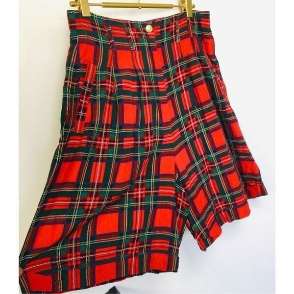Vintage Adrienne Vittadini Womens Multicolor Plaid Tartan Pleated Shorts Size 10