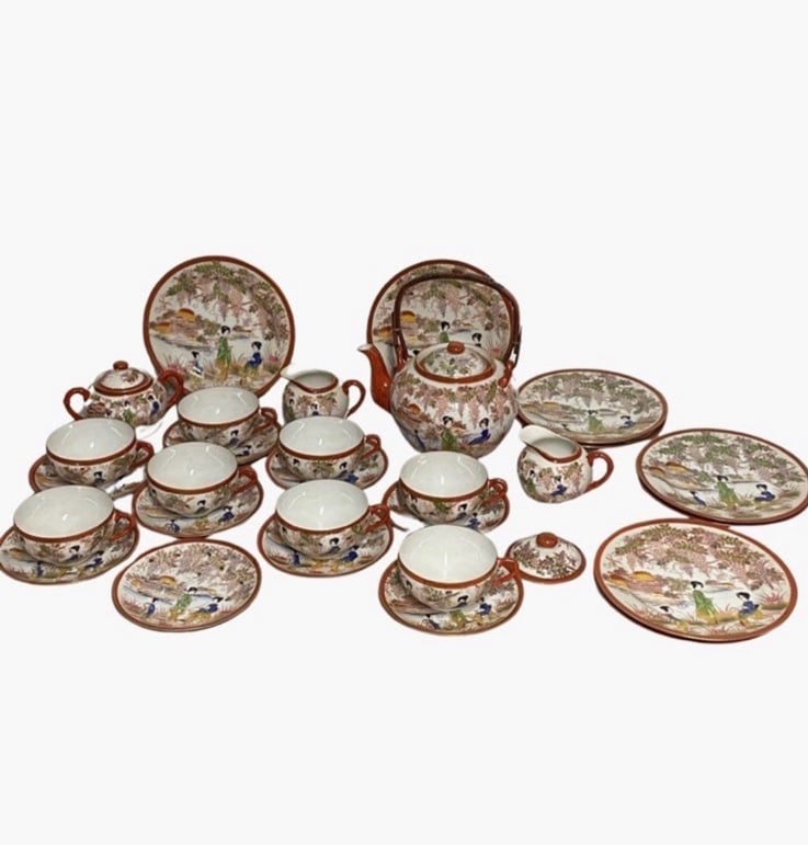 Vintage Antique Japanese Kutani Bone China Geisha Tea Set