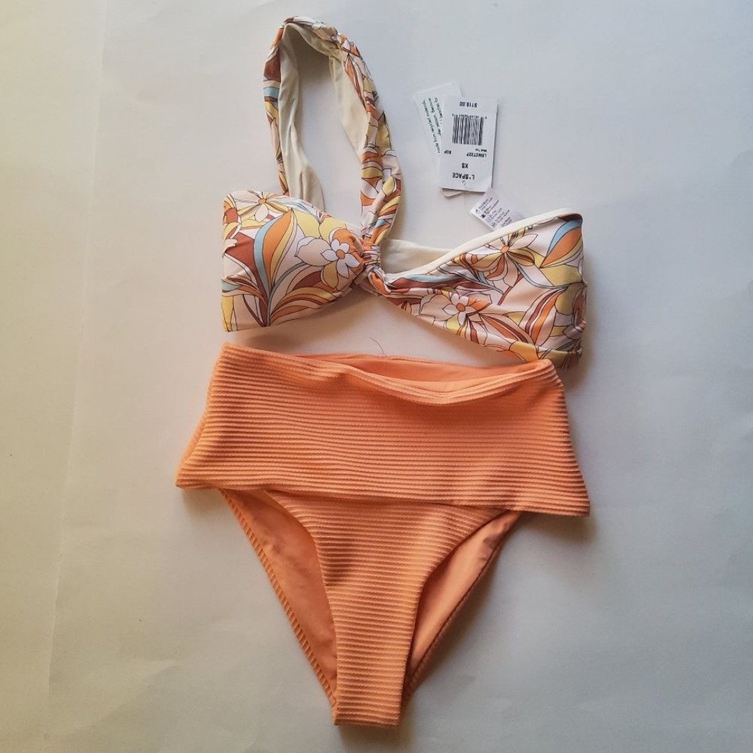 L*Space 2Pcs Bikini Swimsuit Set Mick Bandeau Top & High Waist Bitsy Bottom XS