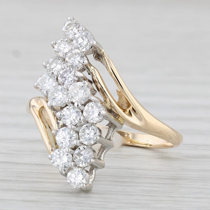 0.80ctw Diamond Cluster Ring 14k Yellow Gold Size 6.5 Cocktail Bypass