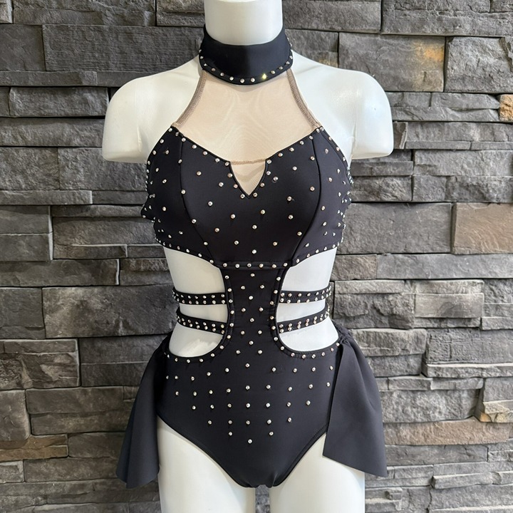 Reverence Customized Jazz Costume Dance Black Crystal AB Swarovski Size AXS