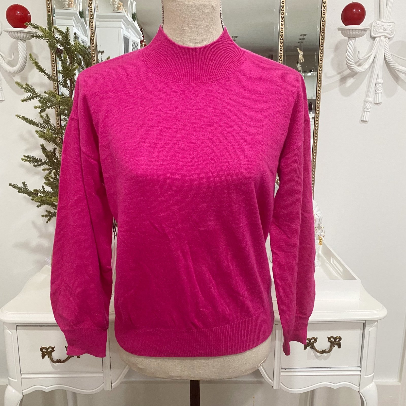 Callahan Knitwear Pink Sweater Mockneck Sz XS Angora Wool Blend Cozy