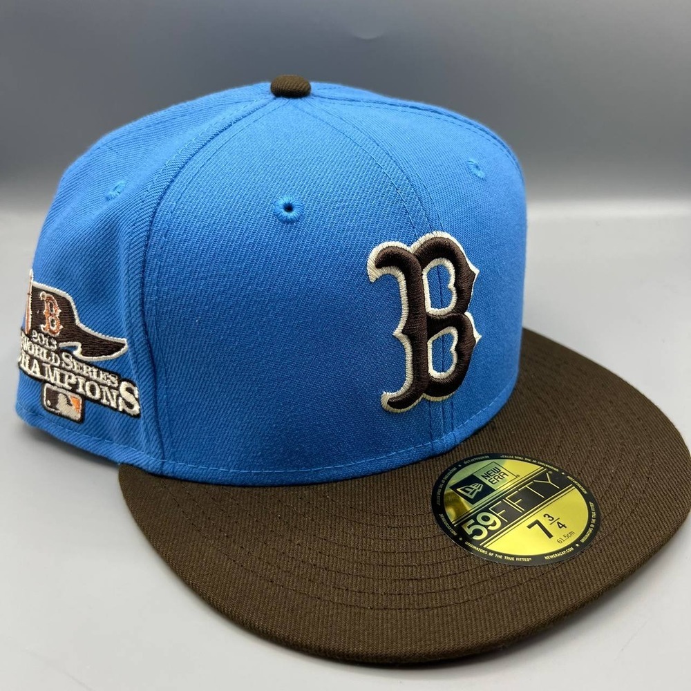 Boston Red Sox Hat Men 7 3/4 Blue Brown 59Fifty New Era Fitted Cap