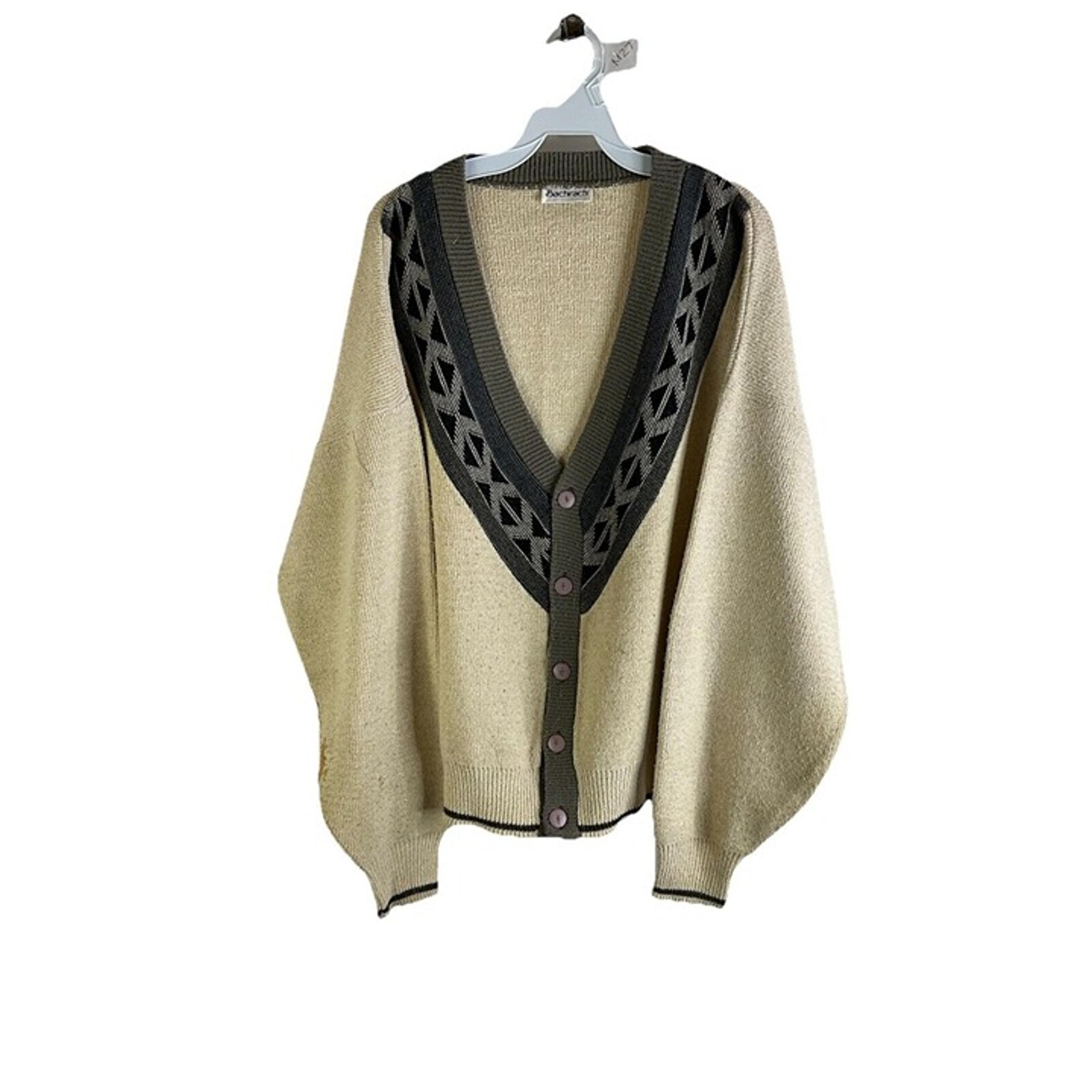 Vintage 80s Mens 2XL Geometric Knit Tennis Cardigan Sweater Dad Grandpa