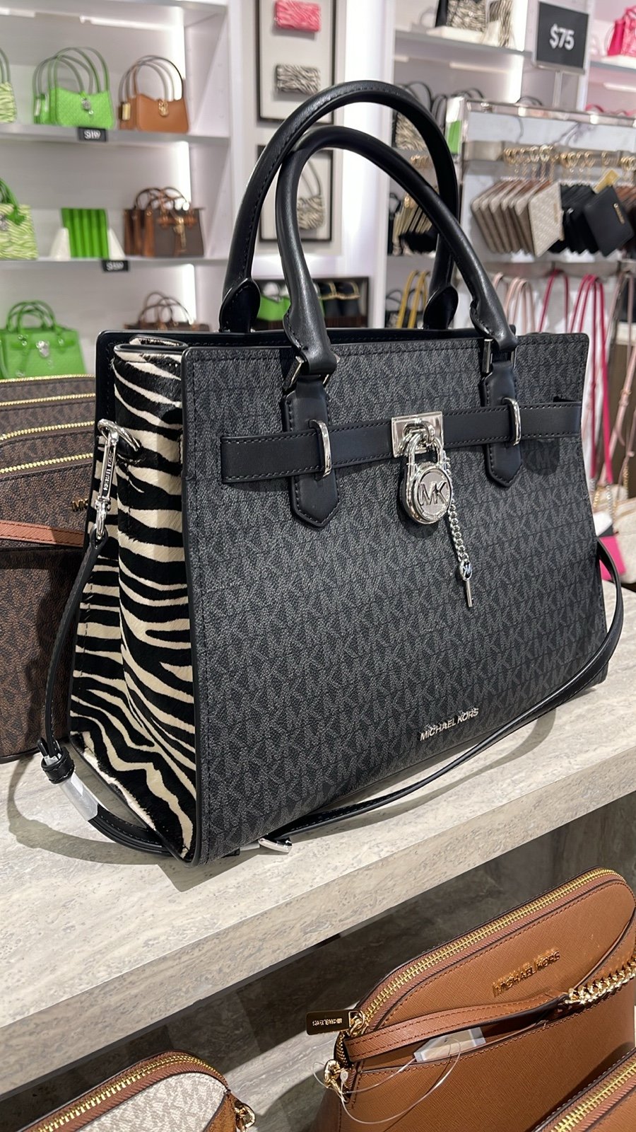 Michael Kors Hamilton Medium Signature Logo Satchel Black NWT