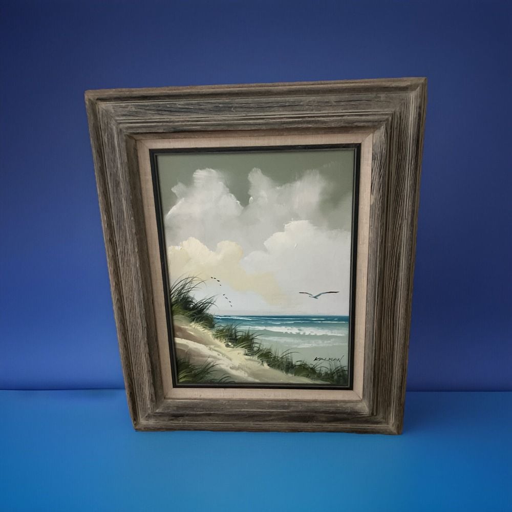Original Kalman Coastal Seascape Oil Painting Beach Scene Framed Wall Art Decor