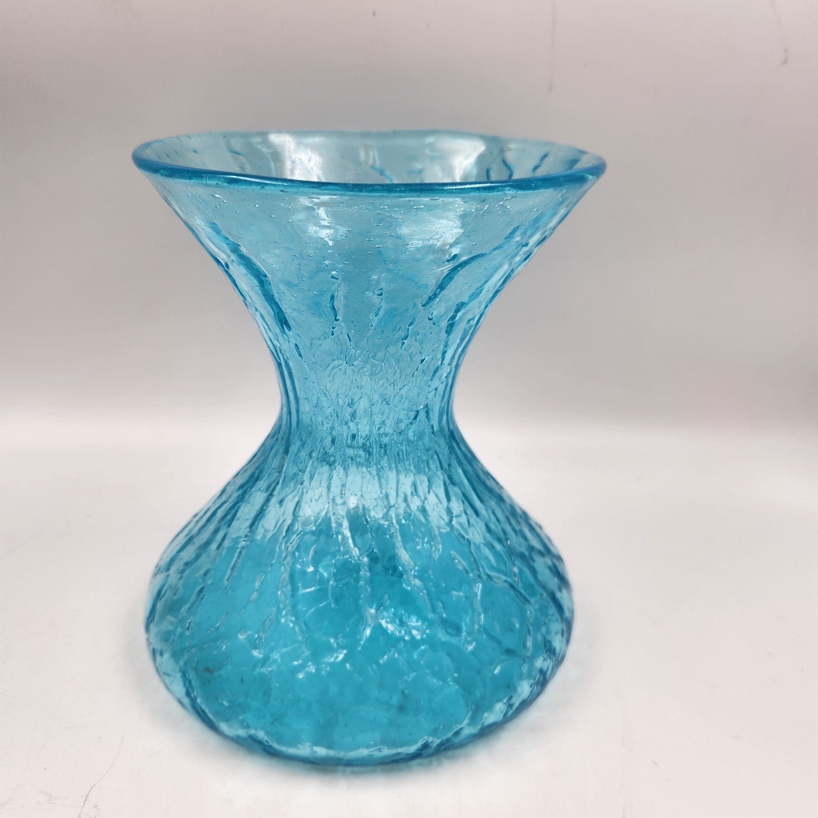 Aqua Blue Crackle Glass Vase