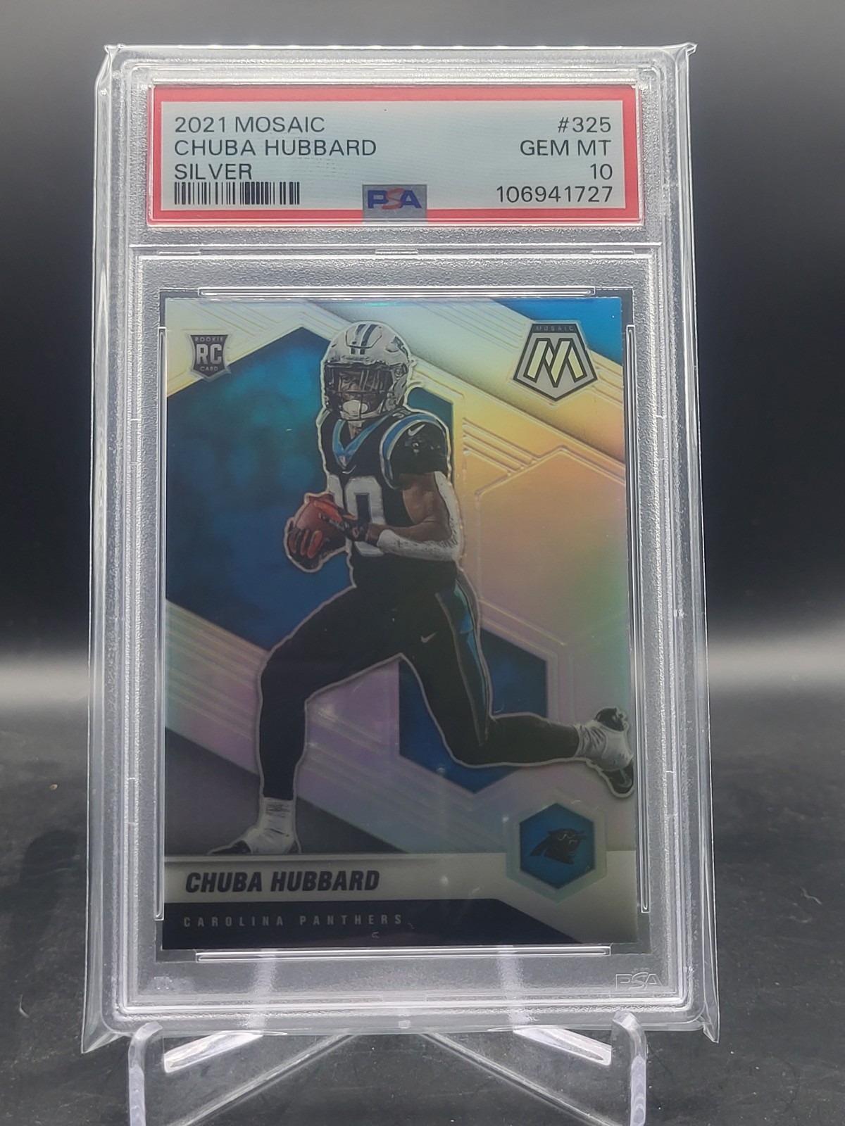 2021 Panini Mosaic #325 Chuba Hubbard Silver Prizm Rookie Graded PSA Gem Mint 10