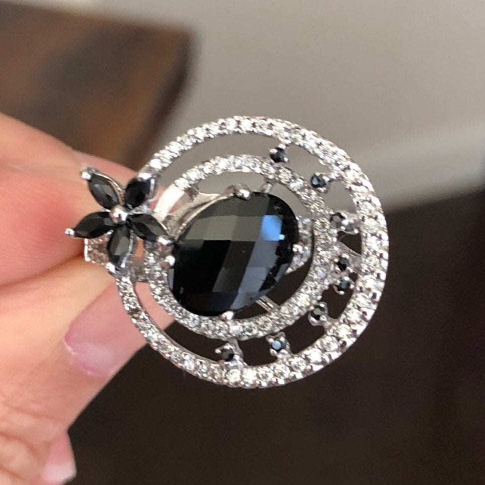 SALE - Black Onyx Flower Ring