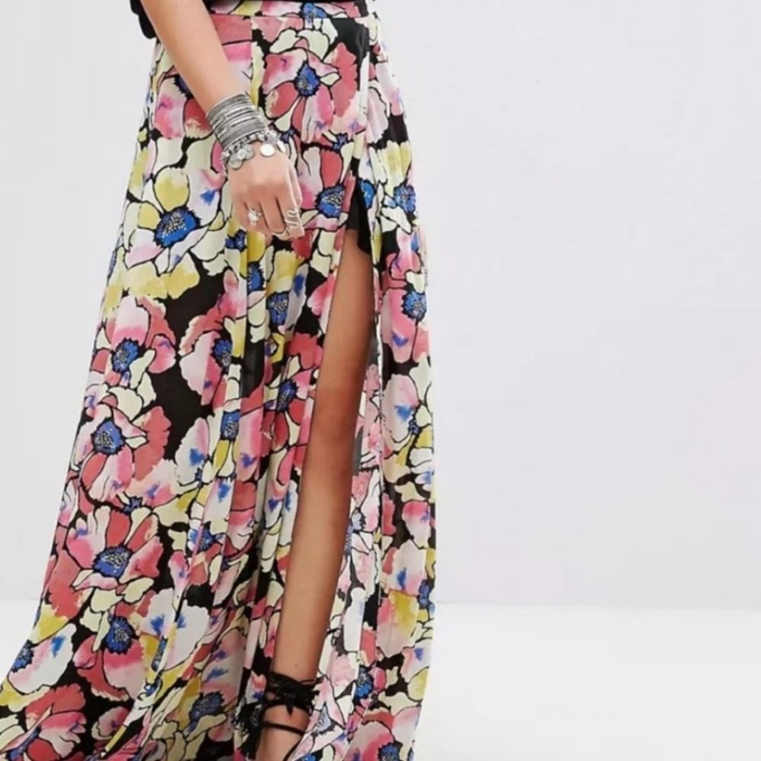 Free People Floral Wrap Maxi Skirt with Slit Women Size 2 Bohemian Garden girl