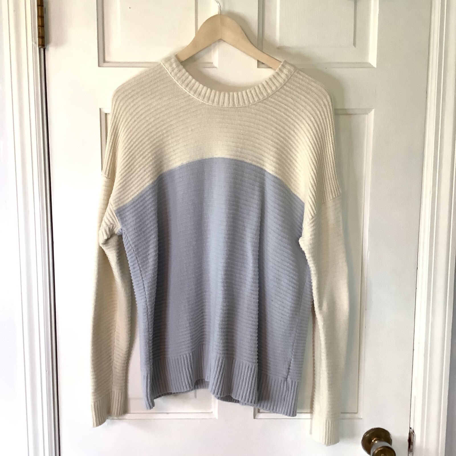 Madewell Greensboro Button Back Cardigan Sweater Knit Cream Blue Size M