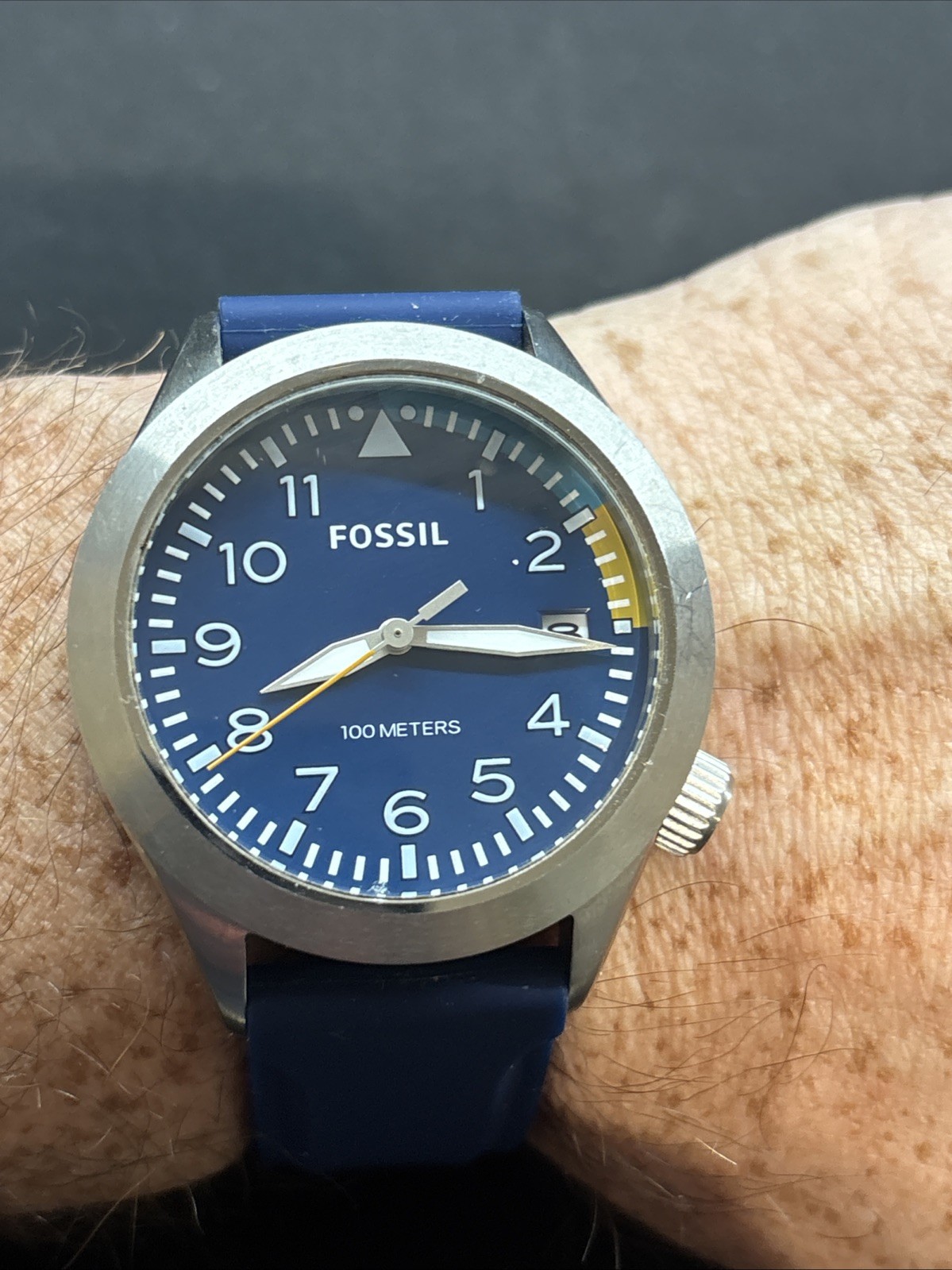 Fossil AM4554 Aeroflite Blue Silicon Band Men's Watch New Battery Beautiful Rare