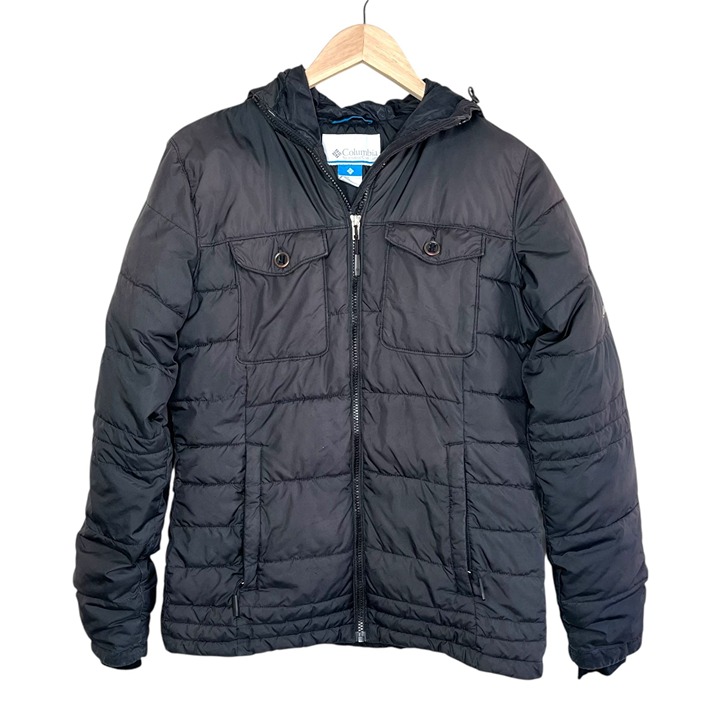Columbia Mens Black Quilted Hooded Down Filled Jacket Size M