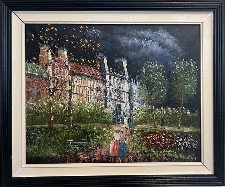 Barker Original painting on canvas cityscape, Paris street view, Signed, framed