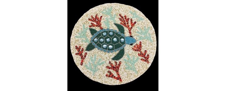 x6 Nicole Miller Sea Turtle Beaded Placemat Set Green Ocean Coral Beach Designer