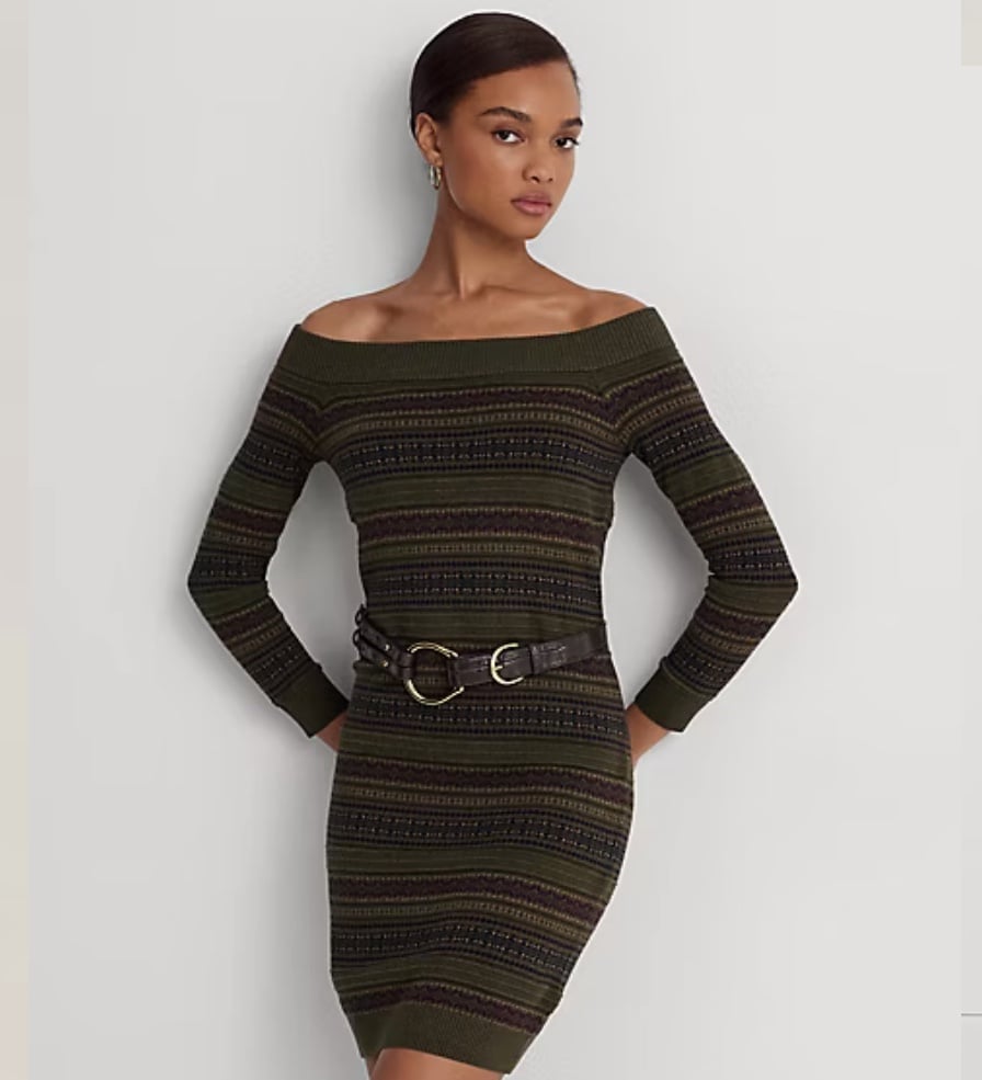 Ralph Laure Fair Isle Off-the-Shoulder Sweater Dress | size Petite S