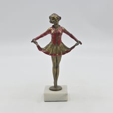 Antique 1920s Art Deco Bronze Ballerina Figure On Marble Base
