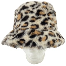 Jones NY Cream Leopard Print Fuzzy Faux Fur Bucket Hat Polyester Womens One Size