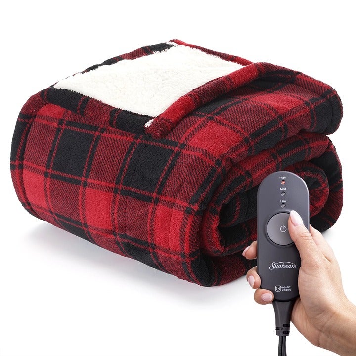 Heated Electric Blanket, Cozy, Plush、Red Buffalo Checker, 50 x 60 -Lp9