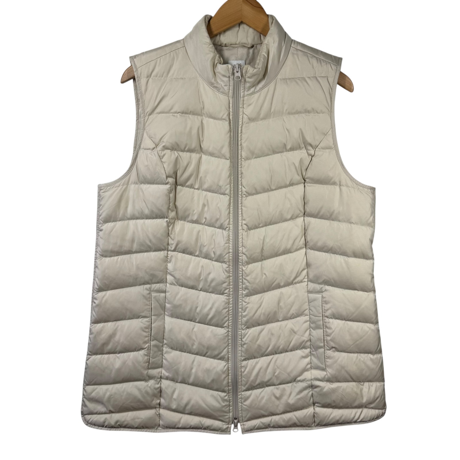 J.Jill Vest Women L Ivory Down Puffer Nylon Casual Outdoor Full Zip Minimal Prep