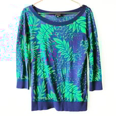 DKNY cotton floral leaf print pullover top long sleeve knit Small jumper
