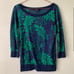 DKNY cotton floral leaf print pullover top long sleeve knit Small jumper
