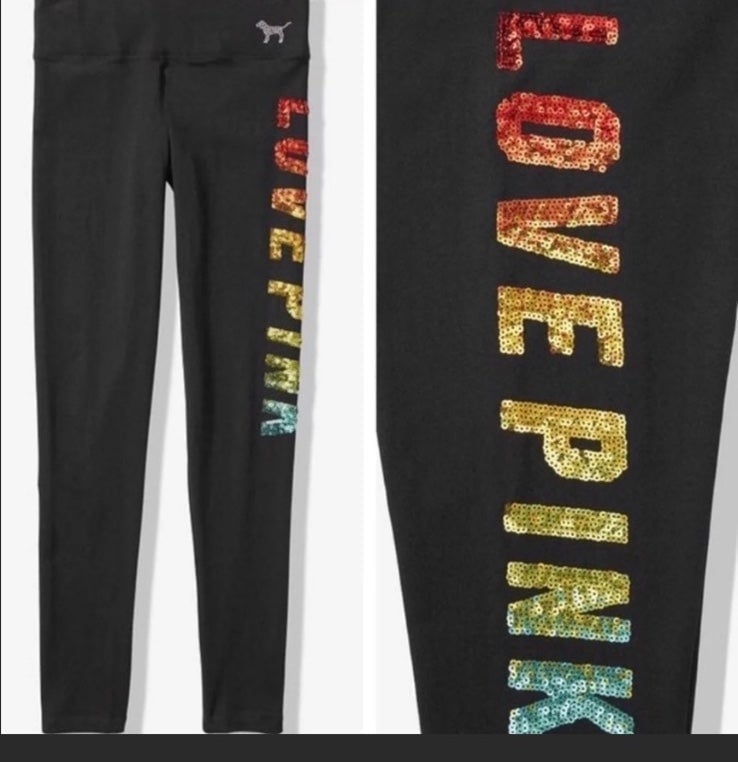 Victoria’s Secret PINK Bling Sequin Yellow Teal Red Ombre Leggings
