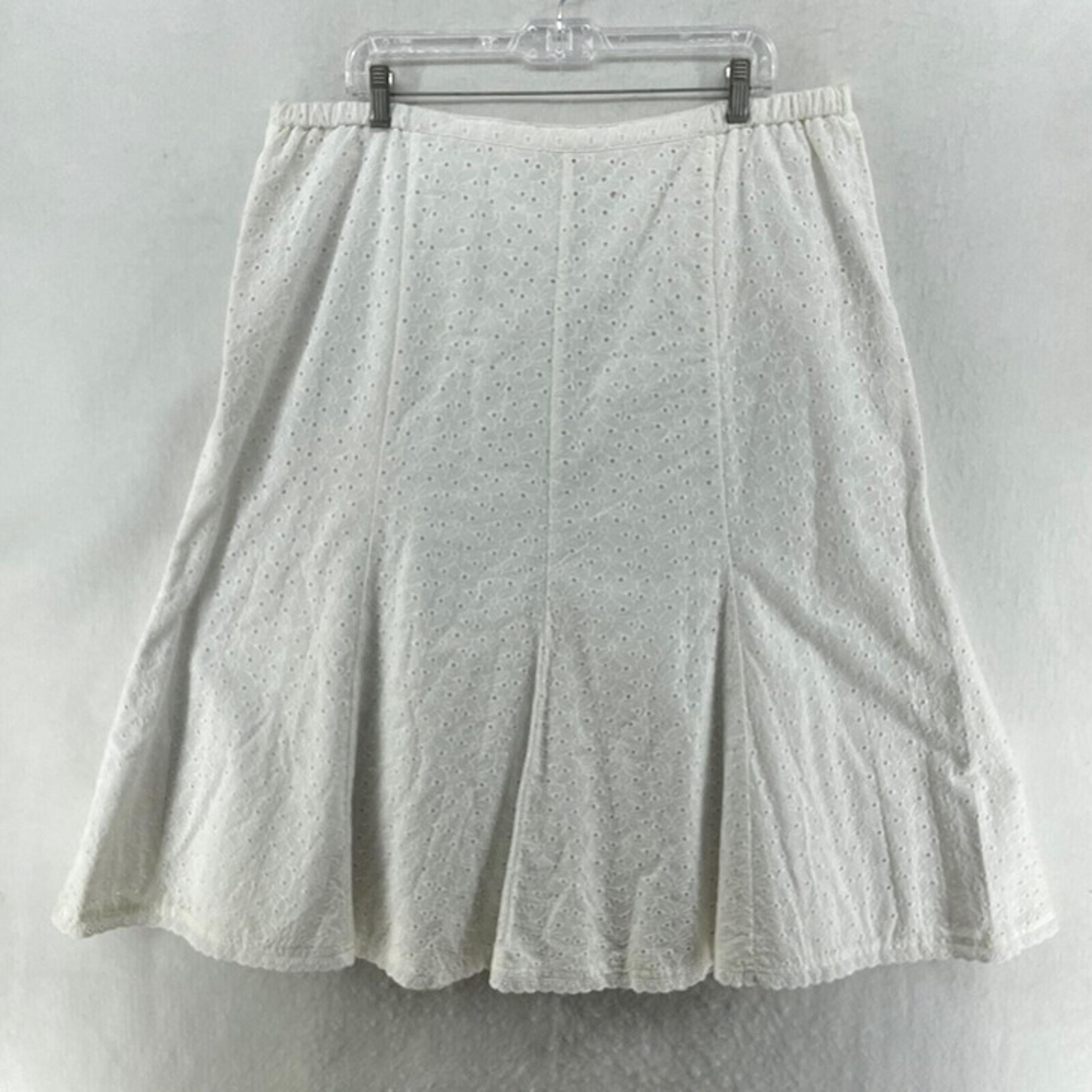 JM Collection Skirt Woman's Size 18 White Eyelet Button Lined A Line Lace Trim
