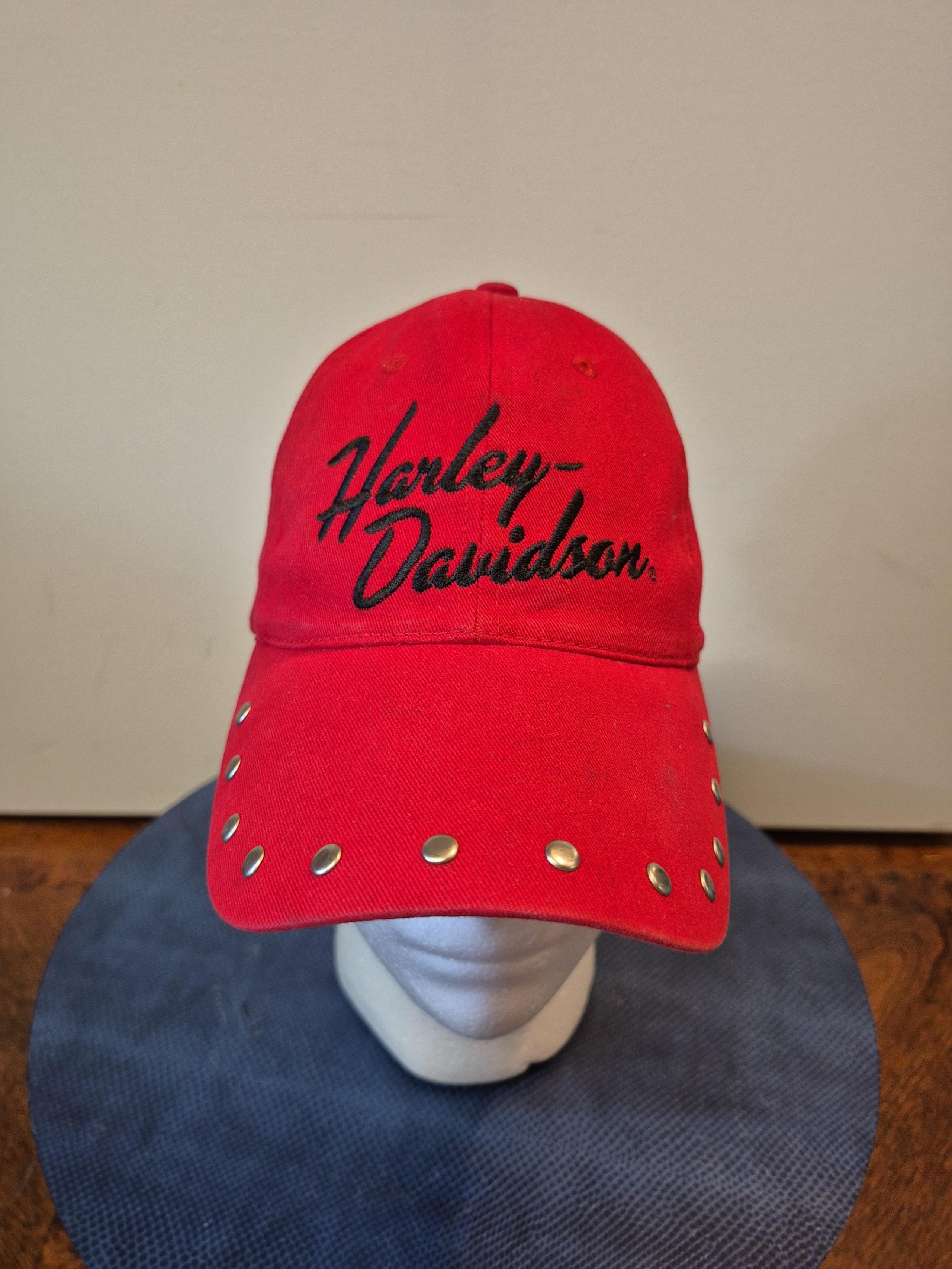 Harley Davidson Women's Studded/Embroidered Red Strap-back Hat OSFM #608g