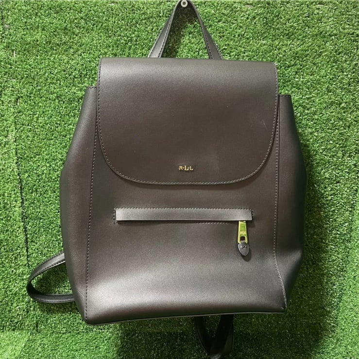 Polo Ralph Lauren Two Strap Backpack Black Cow Leather Red Interior Bag