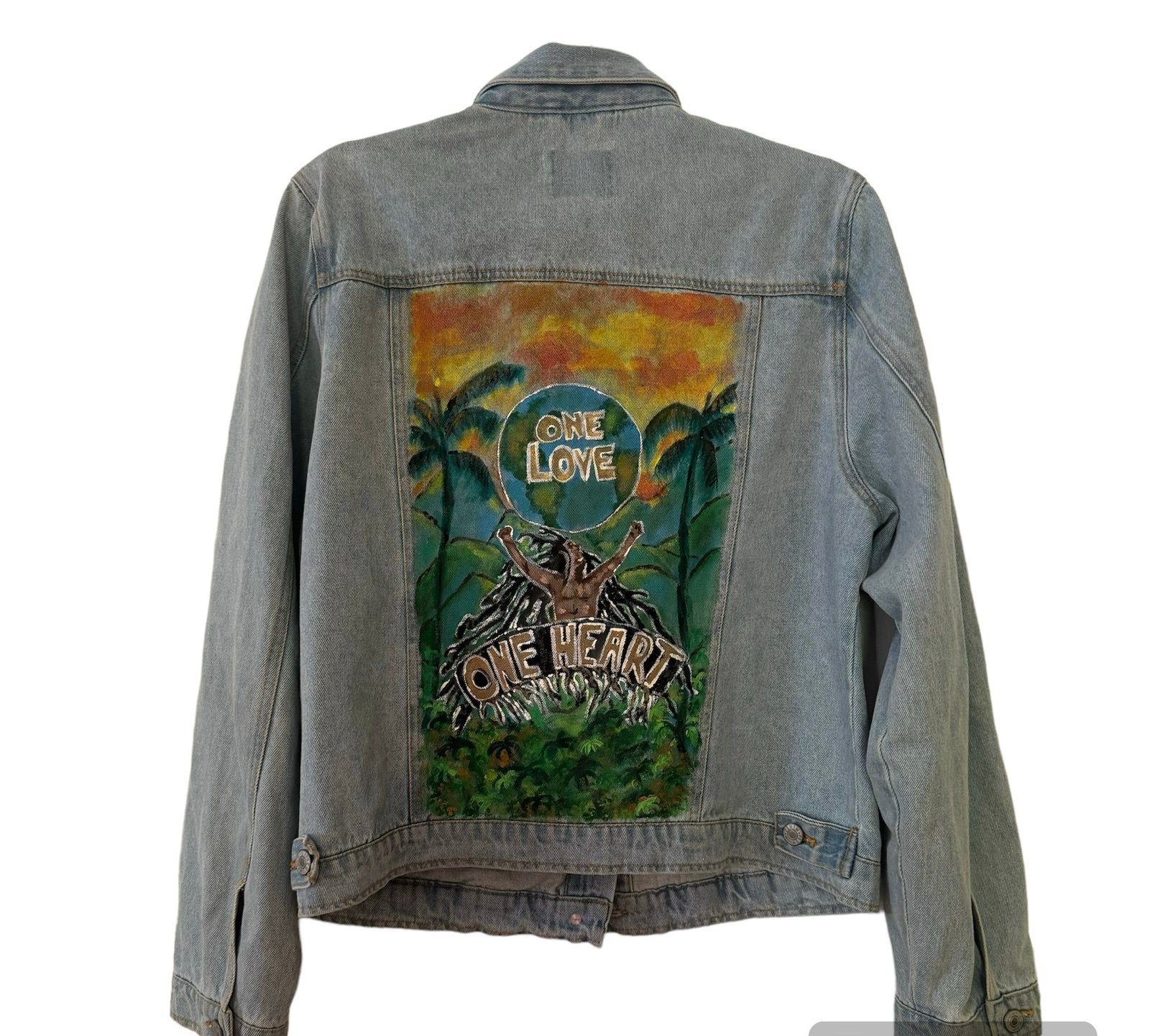Bob Marley One Love hand painted trucker jacket