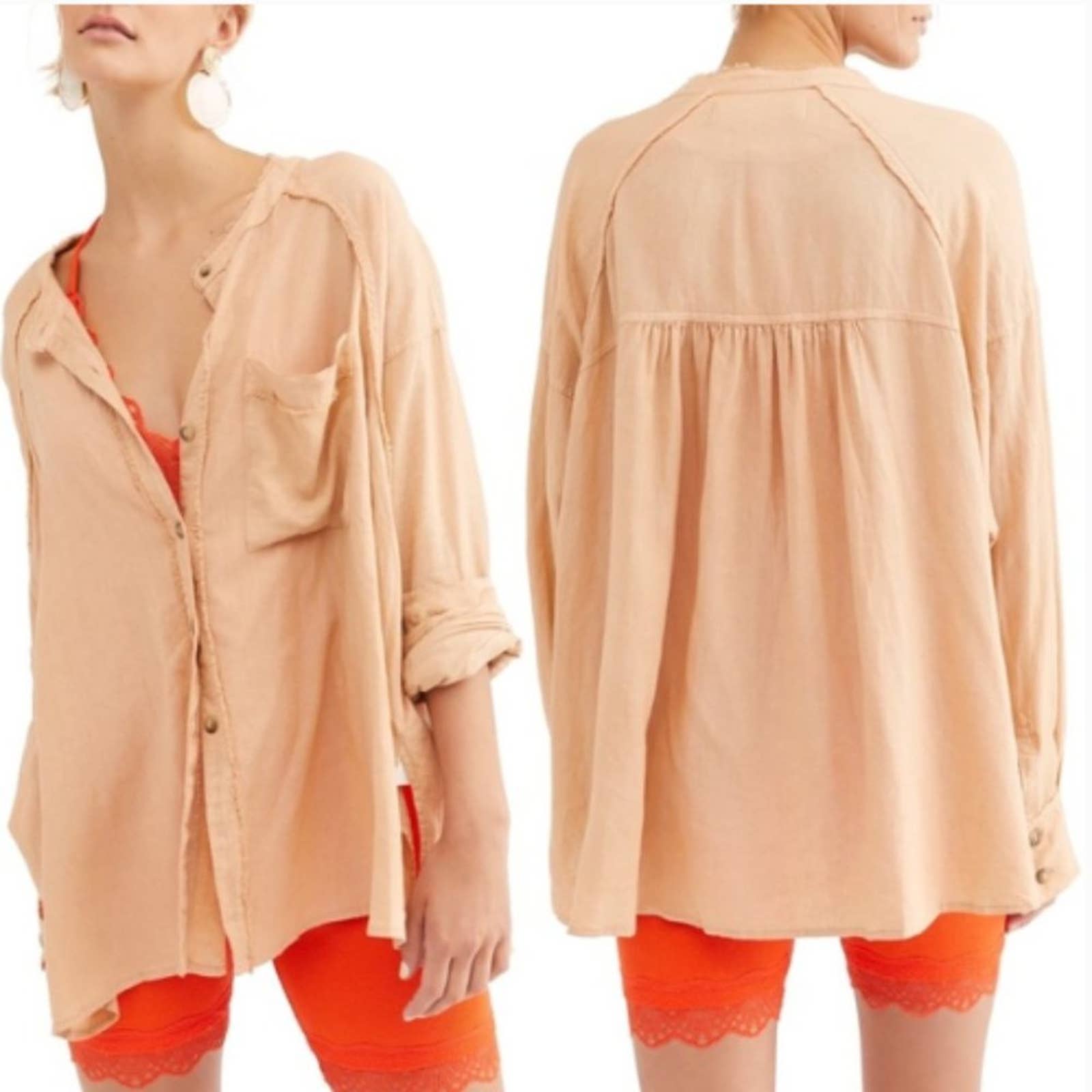 Free People 'Keep It Simple' Button Down in SHELL PINK (XS)