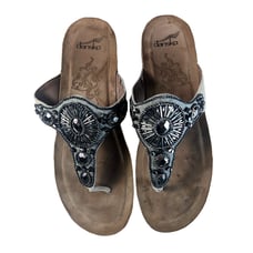 Dansko Women's Pamela Jeweled Suede Thong Wedge Sandals US Size 9.5 Lightweight